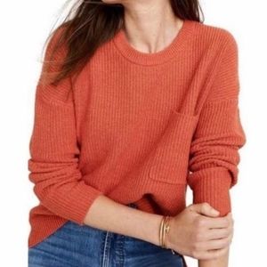 Madewell Tompson Sweater Rust Pocket Long Sleeve Top Ribbed